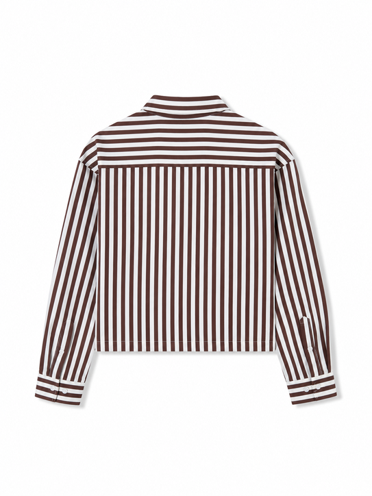 Mocha Striped Boxy Crop Shirt