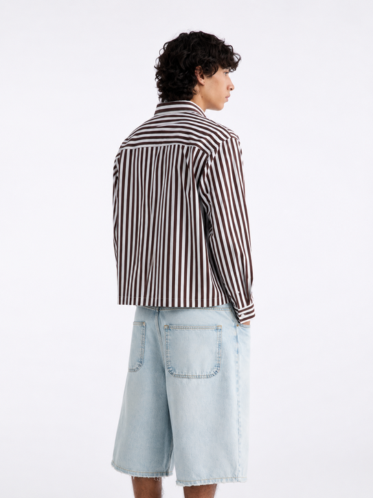Mocha Striped Boxy Crop Shirt