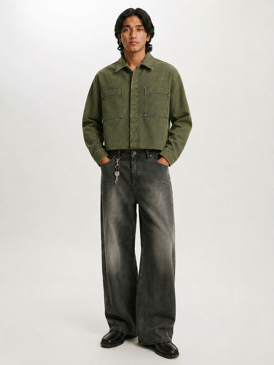 Olive green washed boxy shirt