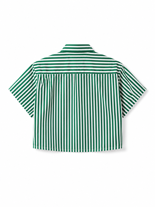 Mint Green Striped Boxy Crop Shirt
