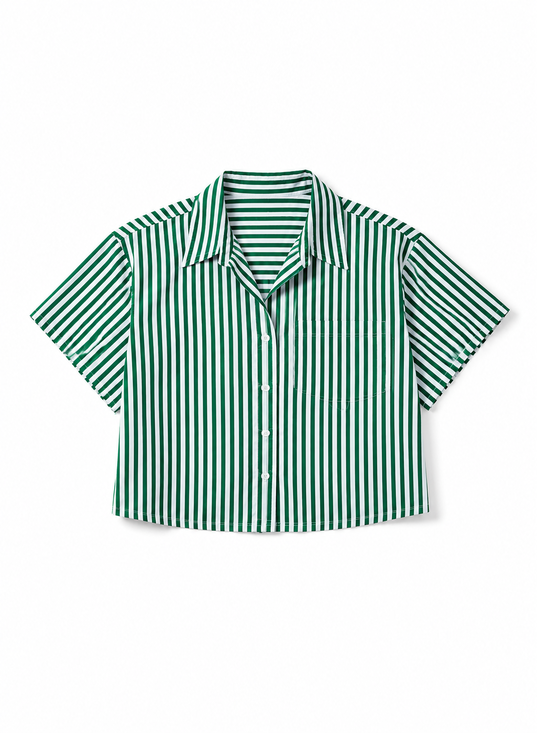 Mint Green Striped Boxy Crop Shirt