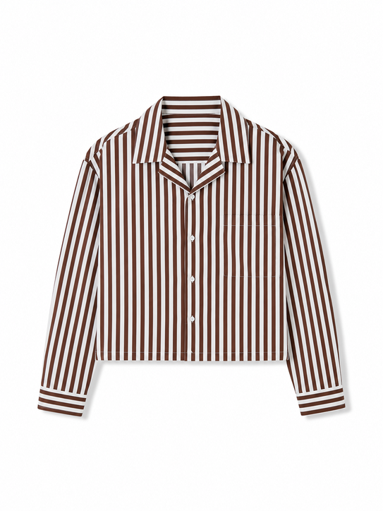 Mocha Striped Boxy Crop Shirt