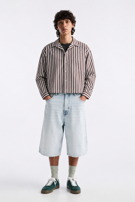 Mocha Striped Boxy Crop Shirt