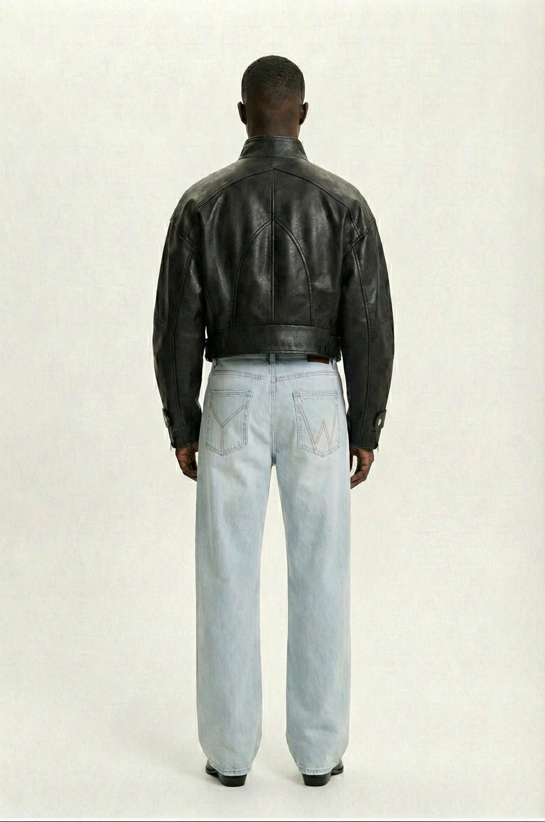 Leather cropped baggy jacket