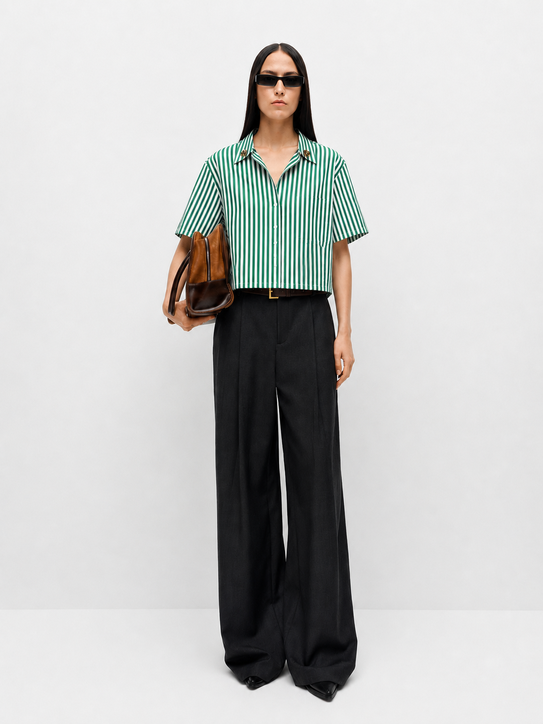 Mint Green Striped Boxy Crop Shirt
