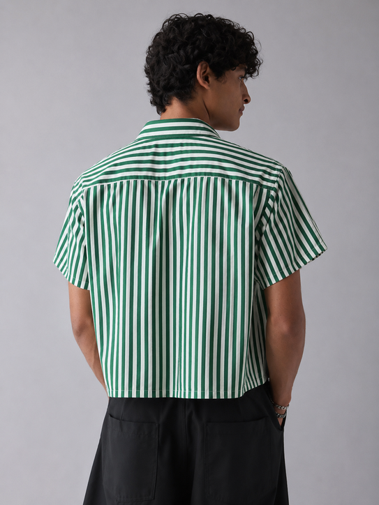 Mint Green Striped Boxy Crop Shirt
