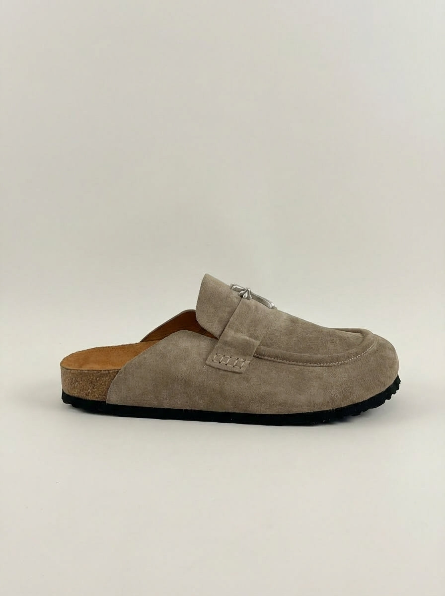 Suede Cork Mule Loafers